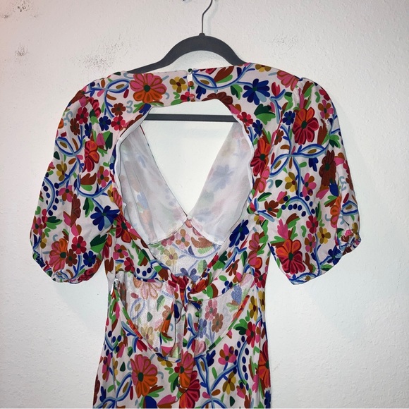 RIXO Steph floral cut out puff sleeve midi dress cream multicolor retro size 6 - Picture 9 of 16